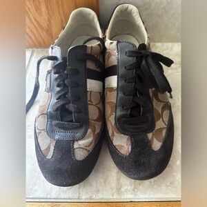 Brown and Black Monogram Sneakers Coach